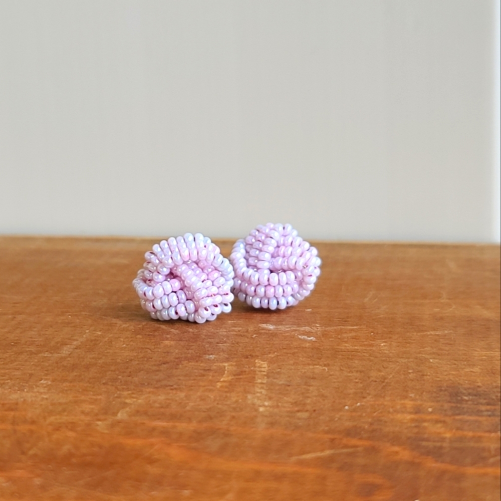 Vintage lavender stud beaded cluster statement earrings